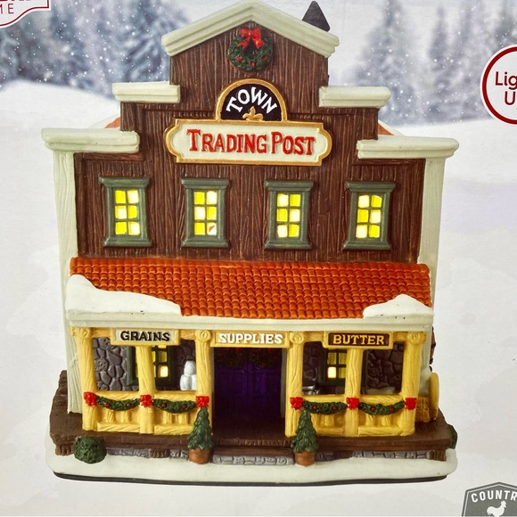 Christmas Village Country Holiday Time Trading Post Lights Up - Picture 2 of 5